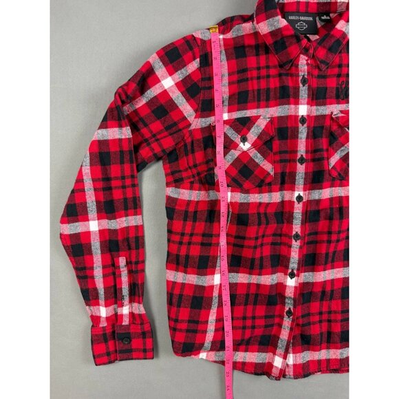 HARLEY DAVIDSON Women's Retro Script Font Flannel Plaid Shirt size M - Picture 7 of 8